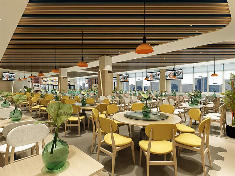 長沙餐飲門店裝修公司天磁材料｜員工食堂餐廳裝修設計效果案例效果圖